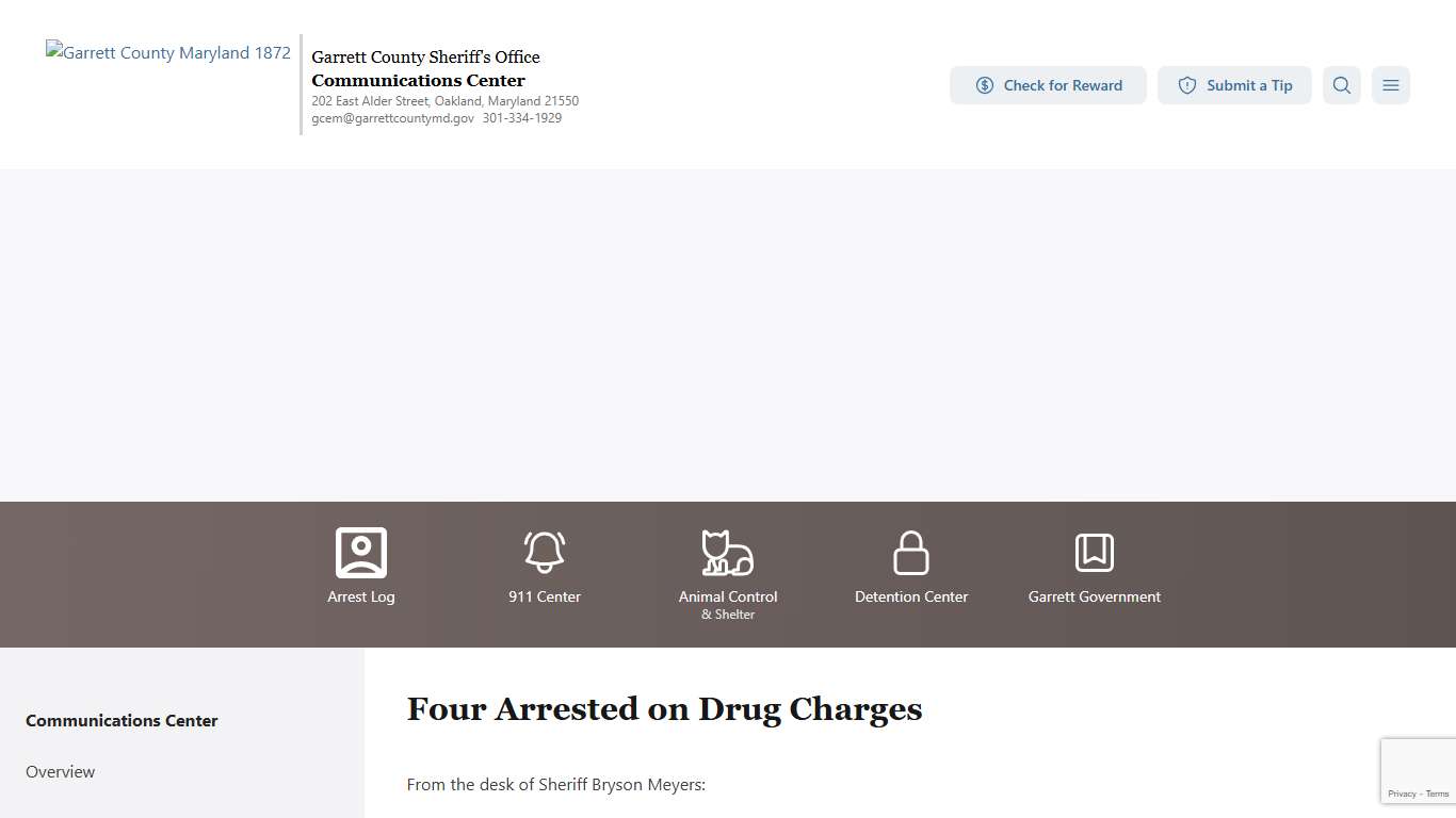 Four Arrested on Drug Charges Sheriff's Office of Garrett County, Maryland