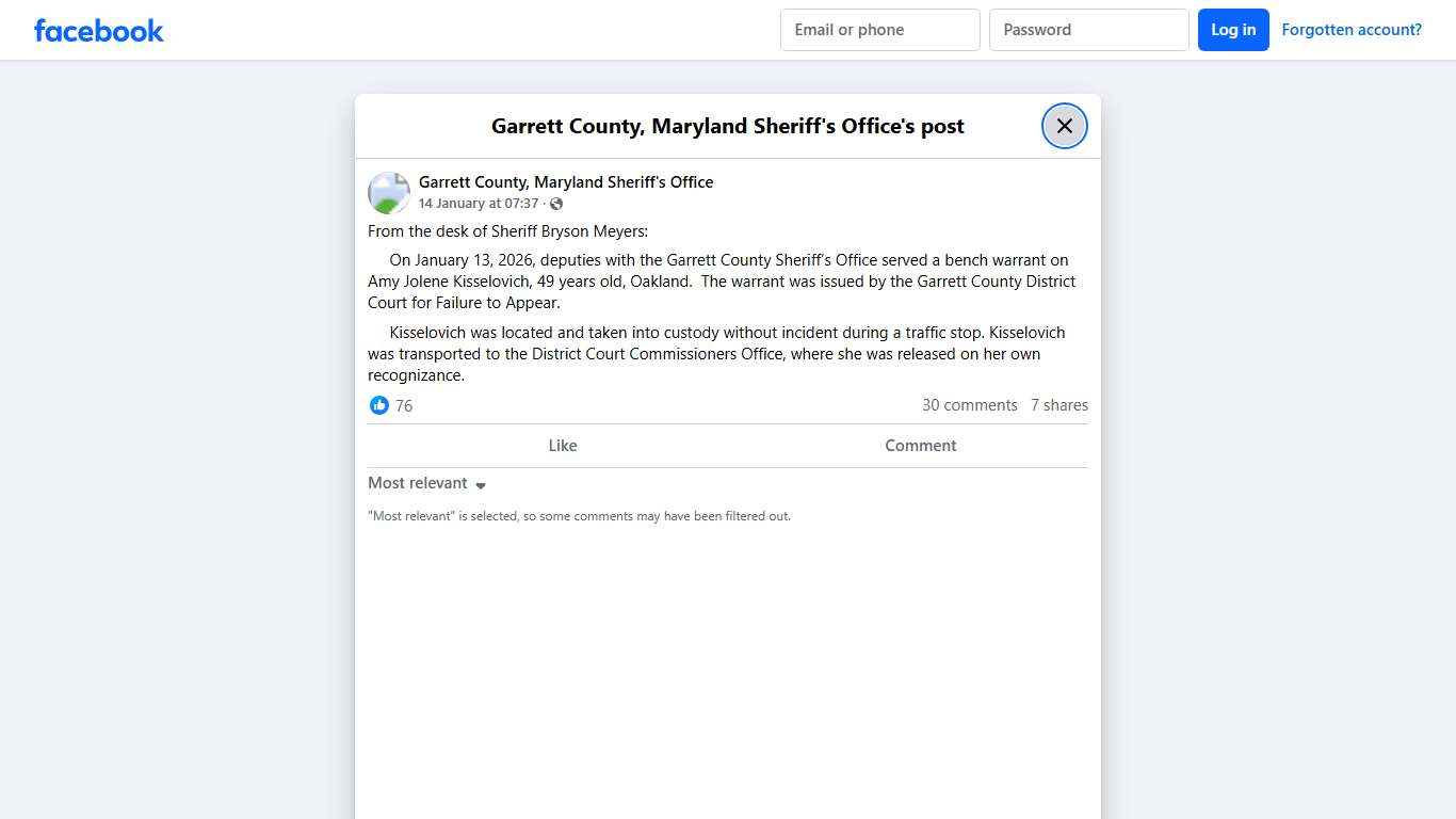 From the desk... - Garrett County, Maryland Sheriff's Office Facebook
